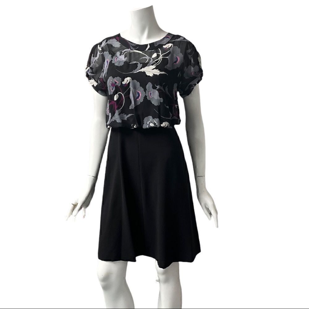 DKNY Sheer Top Short Sleeve Black Skirt Dress